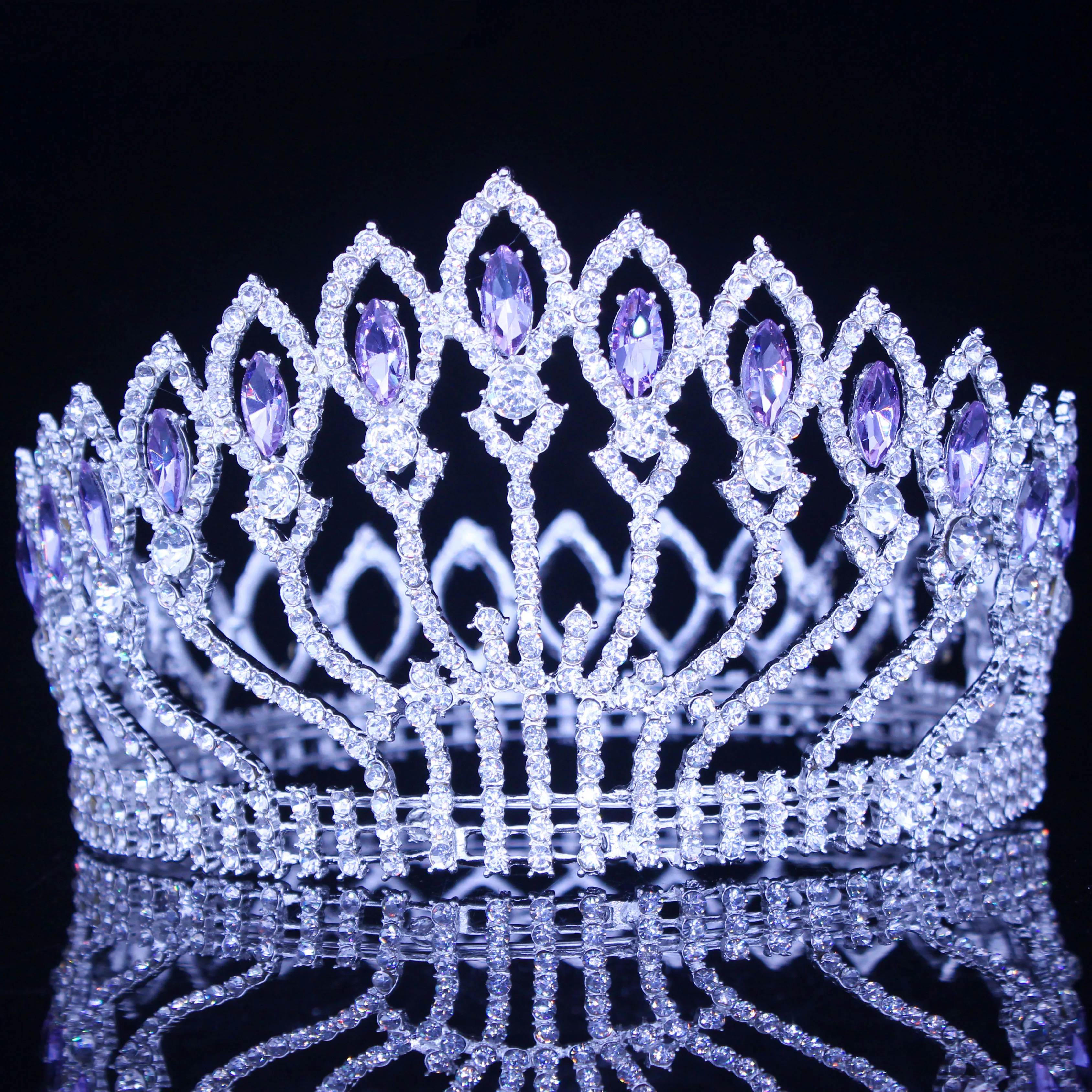 Couronne / Diadème Baroque Scintillant En Cristal Strass - Argent, Diamètre 15 Cm - Pour Mariage, Bal, Fête Princesse
