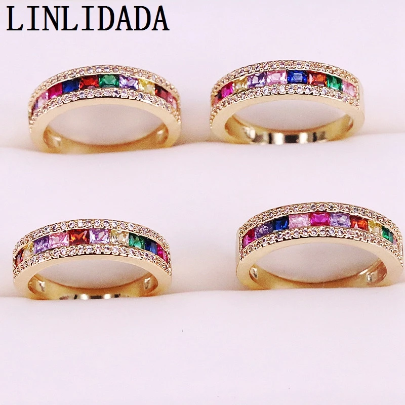 8 шт. Высокое качество модные кольца радуги Красочные циркония микро ...