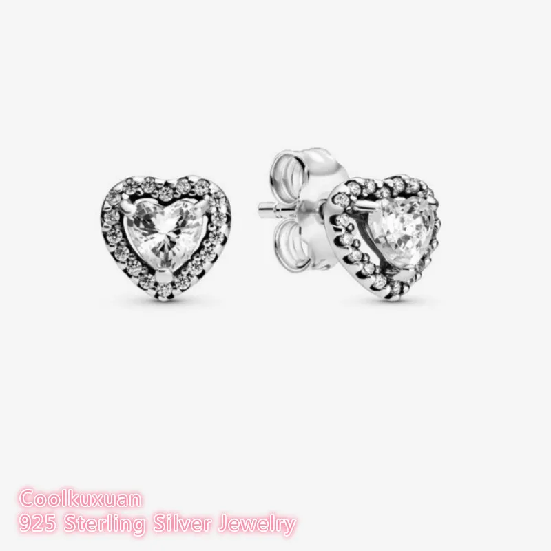 

100% 925 Sterling Silver Noble heart earrings Earrings white CZ Original European Style Brand woman Jewelry