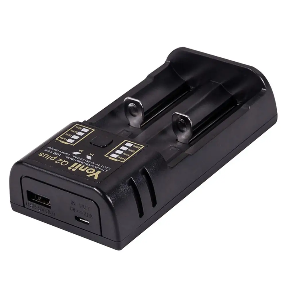 Q2plus 18650 литиевая батарея зарядное устройство NiMH AA Smart 3.7V21700 двойной слот с выходом - Цвет: Черный