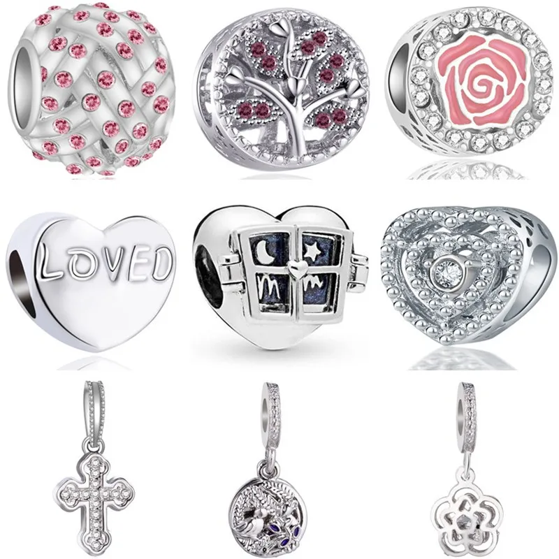 

New Arrival Crystal Branch Windows Lipsticks Bear Cross Heart Mickey Beads Fit Pandora Charms Bracelets for Women DIY Jewelry