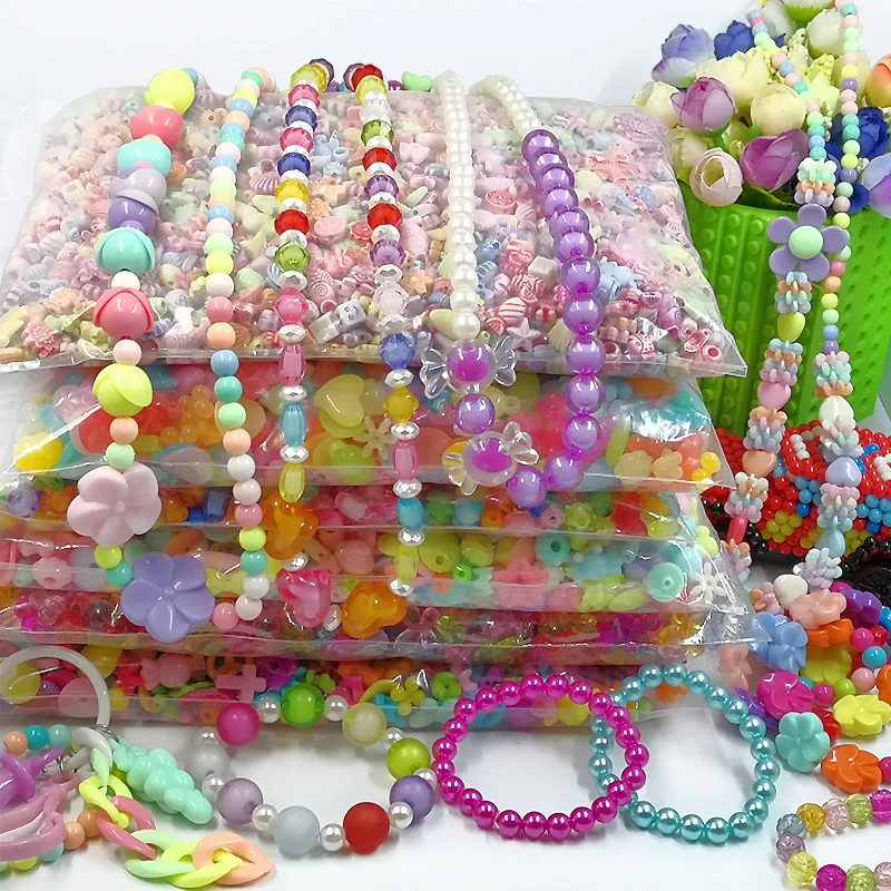 Детский акриловый бисерный браслет DIY материалы детское ожерелье бусины макароны сплошной цвет бусины цвет мороженого