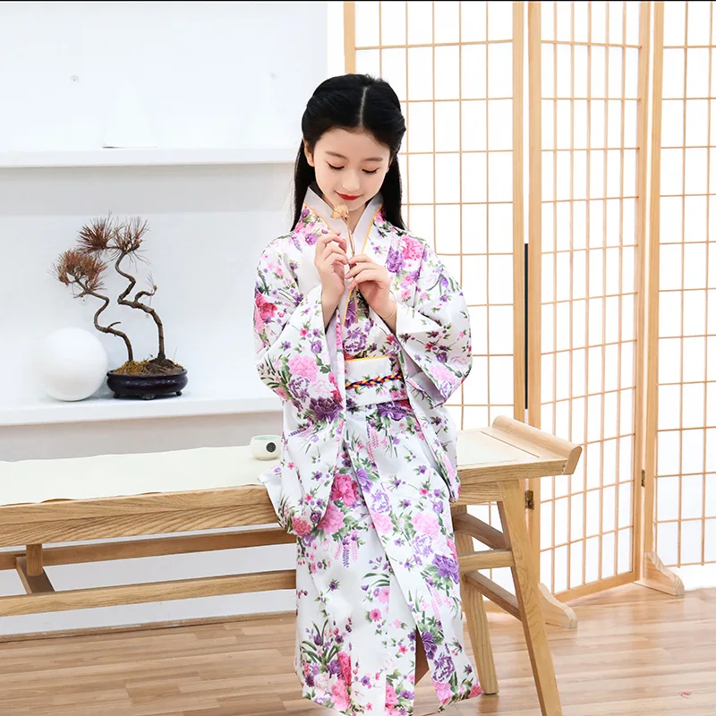 Детские японские костюмы для девочек кимоно платье с Obi банный халат юката для детей танцевальная одежда для девушек 120-150 см кимоно для