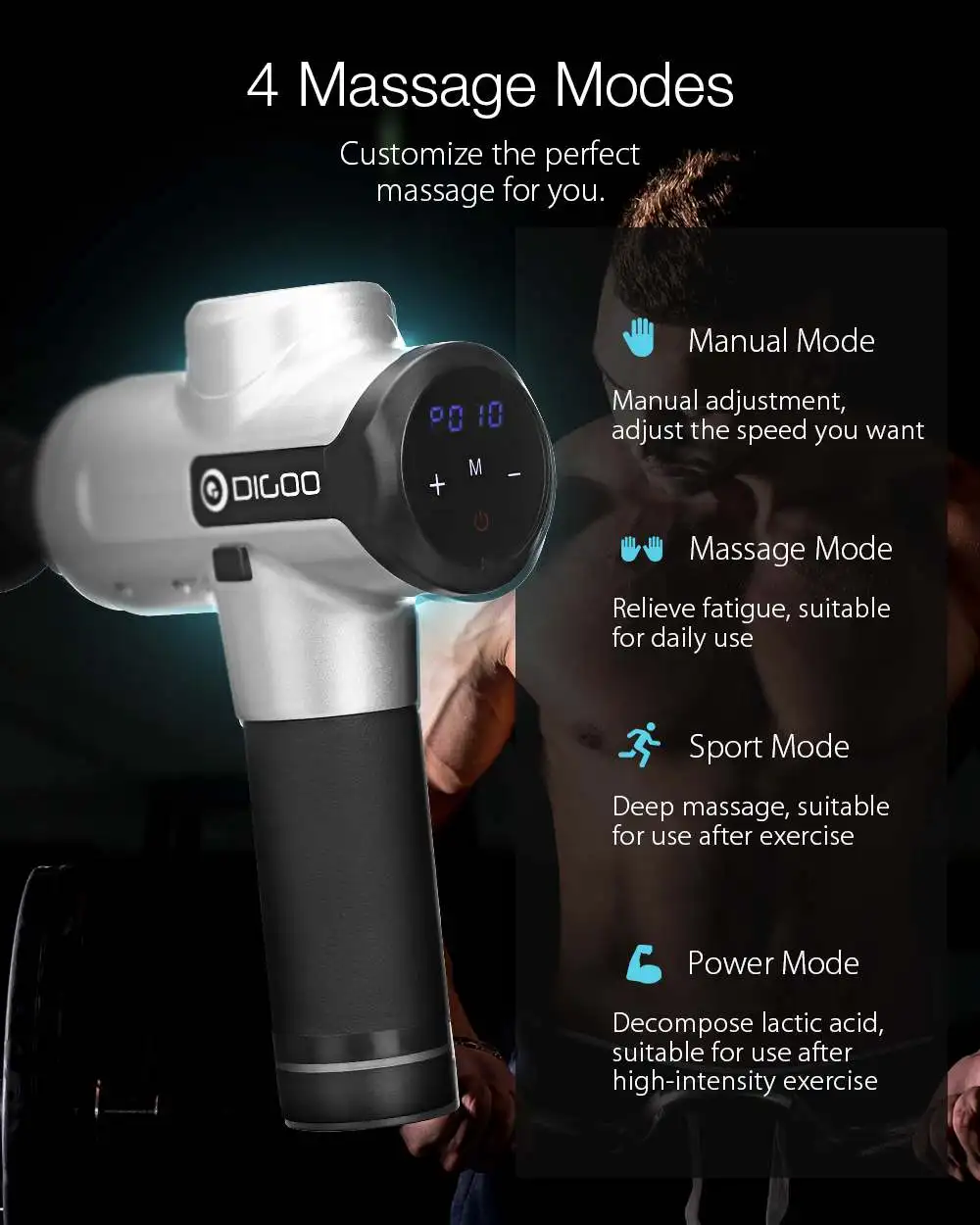 DIGOO DG-MG010 Электрический перкуссионный Вибрационный USB Перезаряжаемый массажер для шеи и мышц тела 20 скоростей 4 режима расслабляющие инструменты