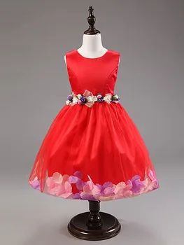 

Summer Children's Dance Dress Flower Gauze Girl Dresses Red 140cm