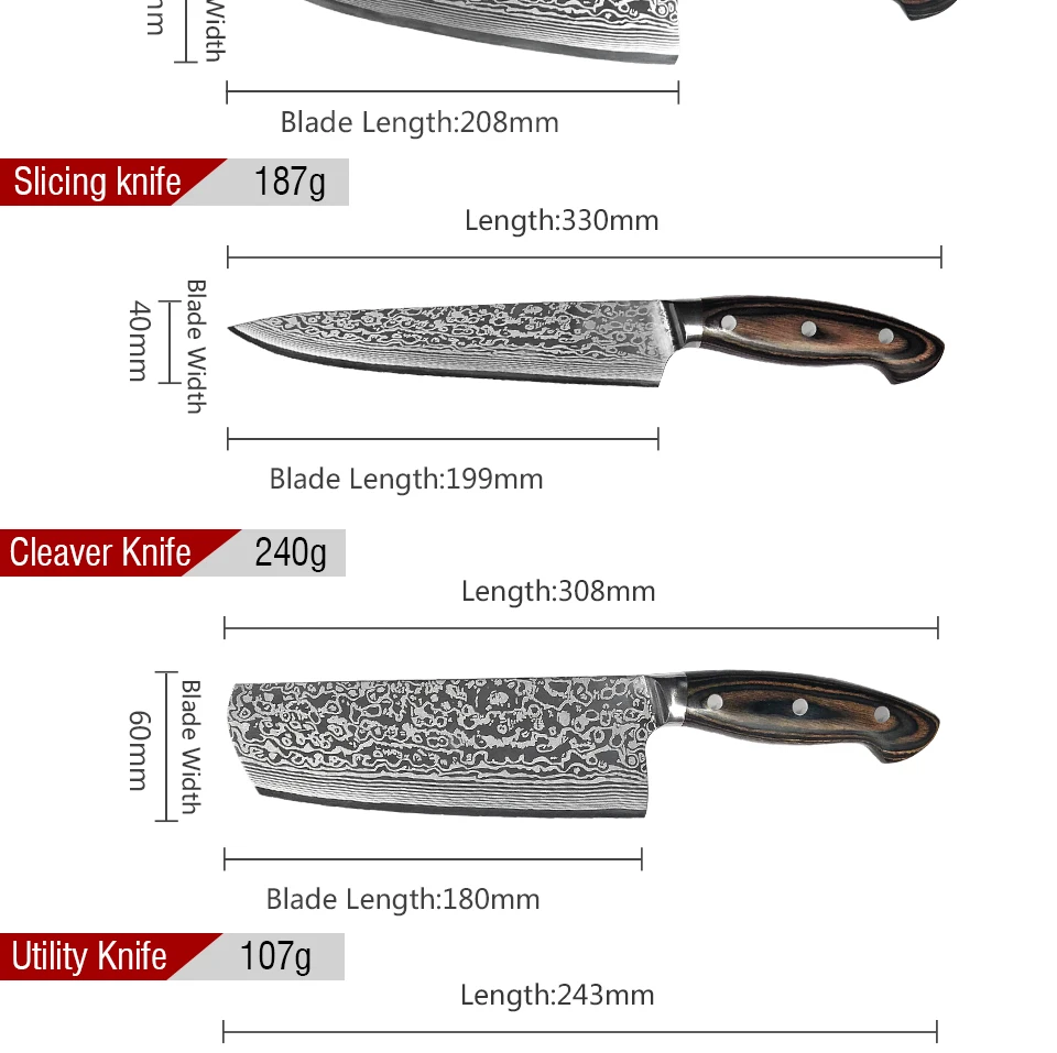 SHUOOGE 8 дюймов ножи шеф-повара Лазерная Дамасская сталь высокое качество Santoku Многофункциональный кухонный нож набор острый Кливер нарезки Подарочный нож