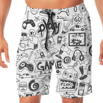 

Summer Doodle Style Computer Games Print Men Novelty Gay Funny Lounge Pants Beachwear