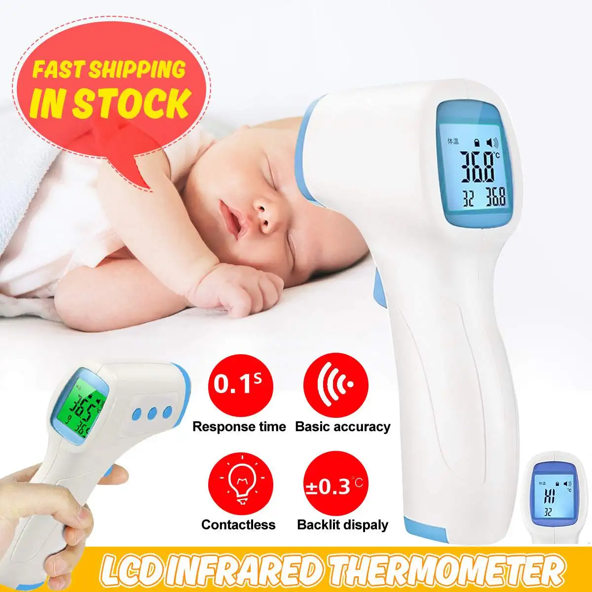 

Baby/Adults Digital Thermometer Infrared Non-Contact Forehead Thermometer-Gun Test Dropshipping Wholesale In Stock