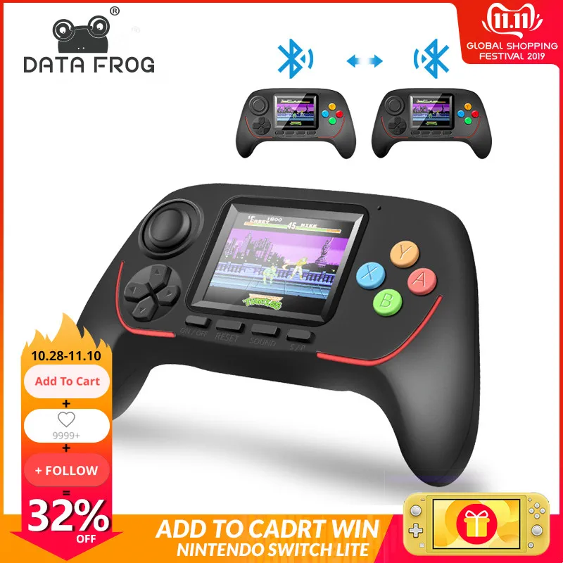 

Data Frog 16 Bit Handheld Game Player Bluetooth 2.4G Online Combat HD Rocker Eyecare Console Built-in 788 In 1 Games for Kids