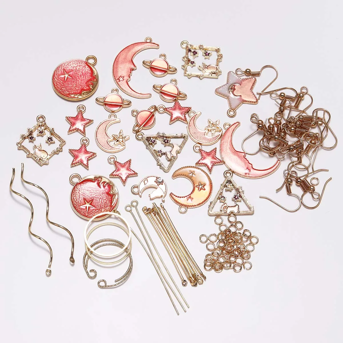 

Red Night Sky DIY Earrings Set Jewelry Package Stars Moon Planet Rabbit Earring For jewelry Making Accessorie Supplies Findings