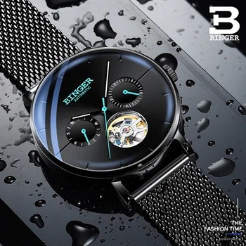 

Switzerland BINGER New Black Steel Watches Men MIYOTA Movement Automatic Mechanical Watch Tourbillon Waterproof Sapphire Clock