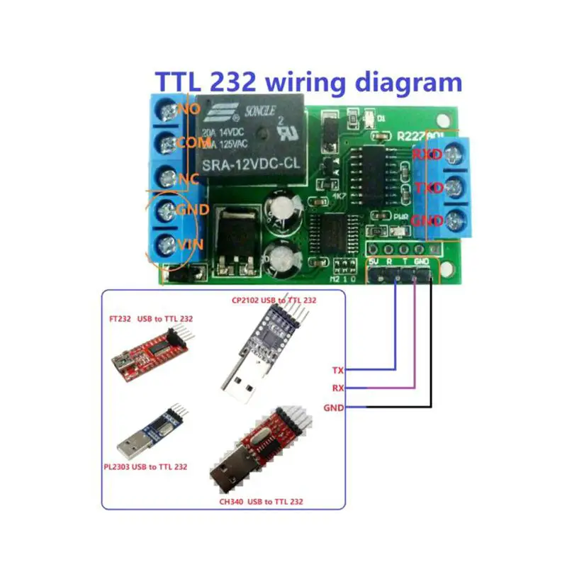 1 канал 2 в 1 реле 12 в Rs232 Ttl232 модуль постоянного тока пульт дистанционного управления компонент Uart порт для автомобильного двигателя