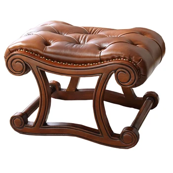 

American solid wood foot change shoe stool leather rocking chair footrest retro home sofa stool single shoe stool