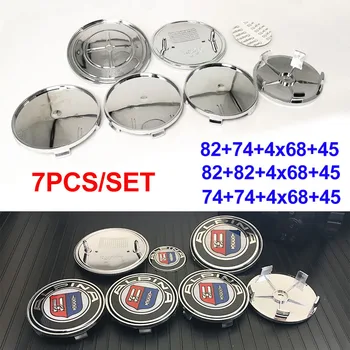 

For bmw 7pcs Front Hood Emblem 82mm Rear Trunk Badge 74mm Car Wheel Hub Center Cap 68mm 45mm Steering wheel Label