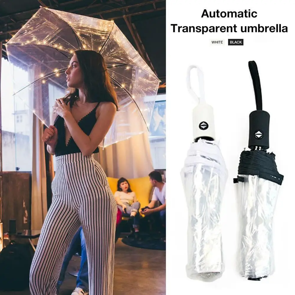 

Transparent Paraguas Folding Umbrella Rain Women Men Sun Rain Auto Paraguas Compact Windproof Style Clear Umbrella Academy