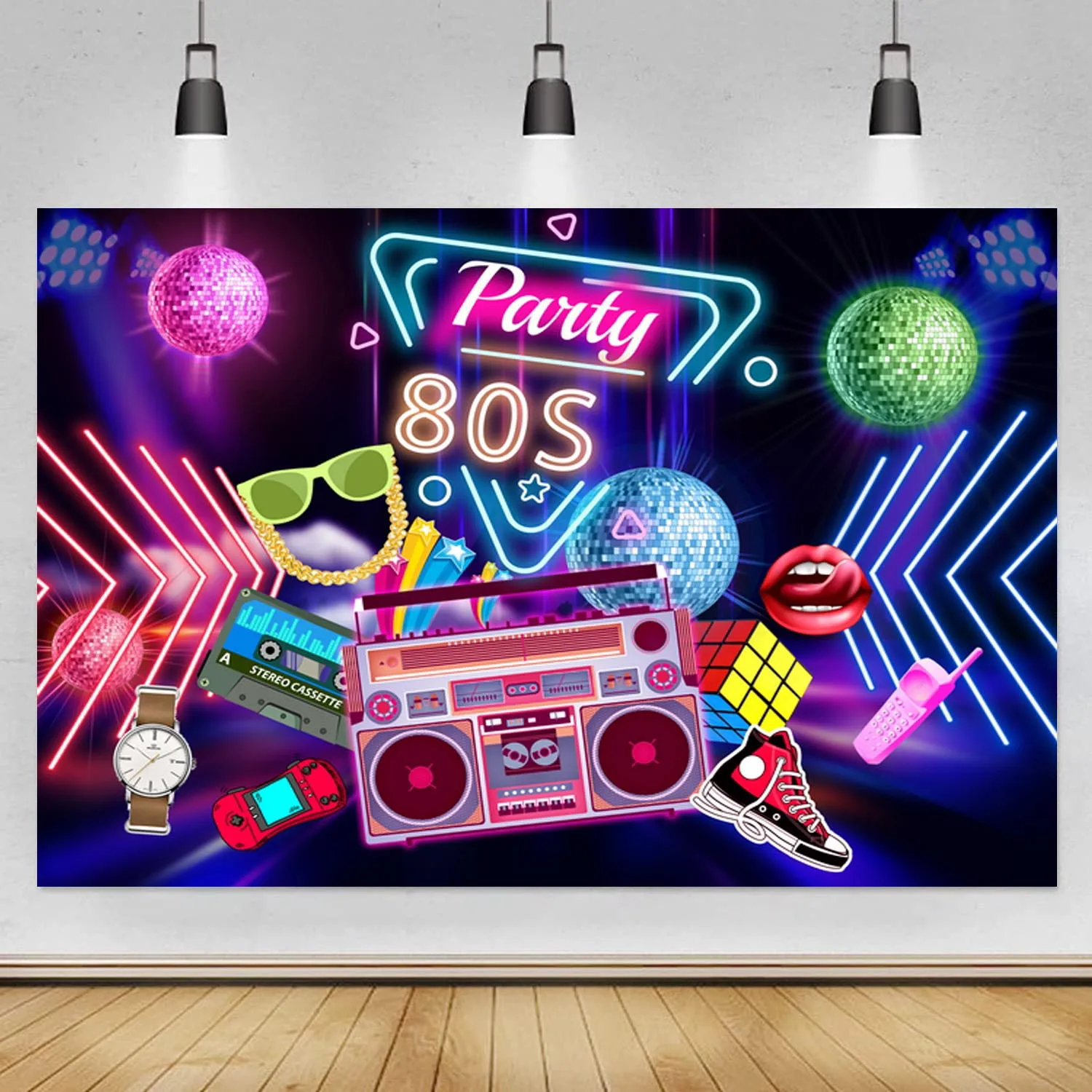 Leyiyi 10x8ft 80's Party Backdrop Music Theme Photography Backdrops Retro Style 80's Neon Eighties Background Hip Hop Rock Music Discoparty Banquet Display Photobooth Props