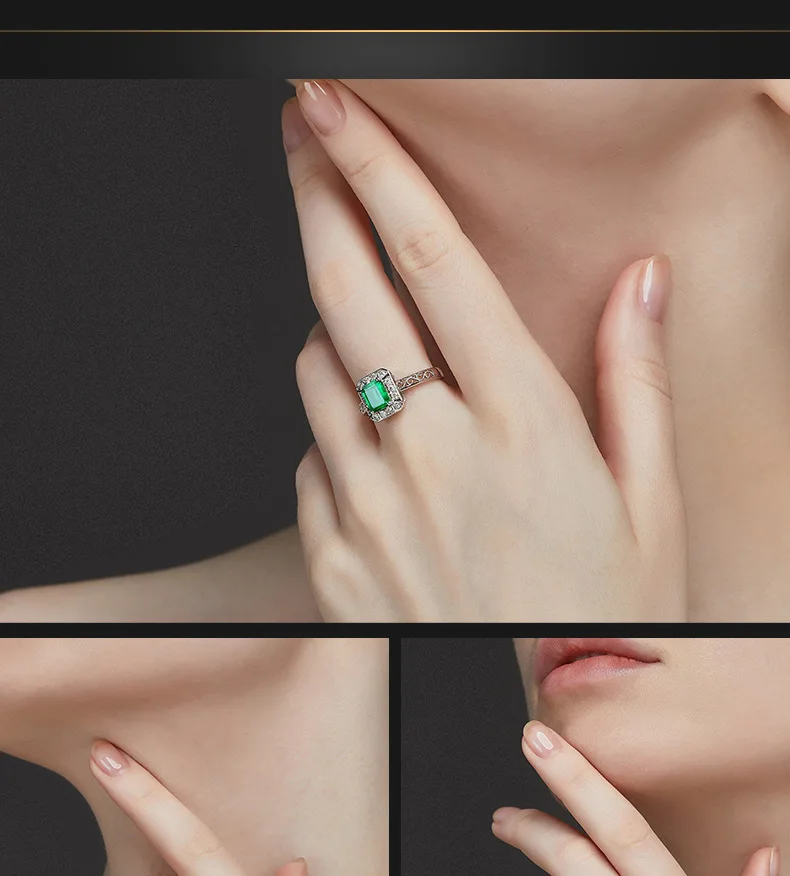 Natural Long Emerald Color Gemstone Rings for Women Silver 925 Fashion Wedding Resizable Fine Jewelry Bohemia Hollowed Out Rings