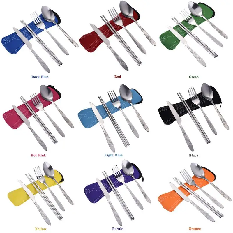 

4 Pcs/Set Stainless Steel Fork Spoon Chopstick Set Travel Camping Cutlery Tools Tableware ultra-light Picnic Cutlery Set