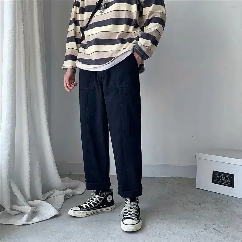 

Spring And Autumn New Style Men Korean-style Loose-Fit Trend Loose-Fit Students Capri Bib Overall Straight-Cut Pendant Sense Loo