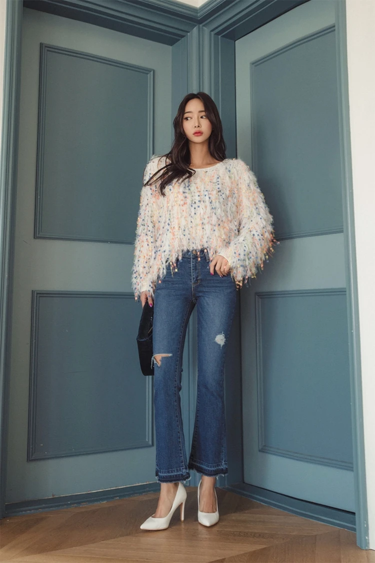 Korean new fashion sweater women autumn winter mohair comfy pullover knitwear colorful tassel sweaters coat sweet tops pull