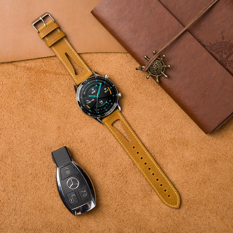 Ремешок для часов из натуральной кожи для huawei Watch GT GT2 22 мм ремешок для часов для мужчин