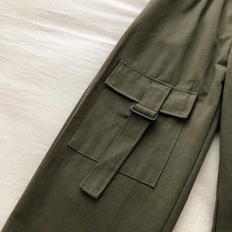 Neploe Multi-pocket Ankle Cargo Pants Women Fall/winter New Korean Elastic Waist Trousers Casual Harem Pant with Belt 55181