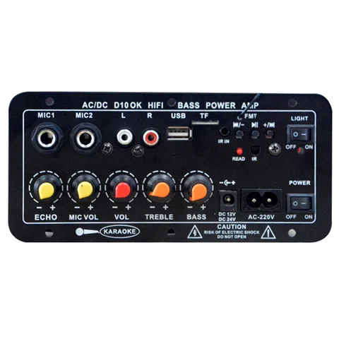 220V 12v 24v Digital Bluetooth Stereo Amplifier Board Subwoofer Dual Microphone Karaoke Amplifiers For 8-12 Inch Speaker
