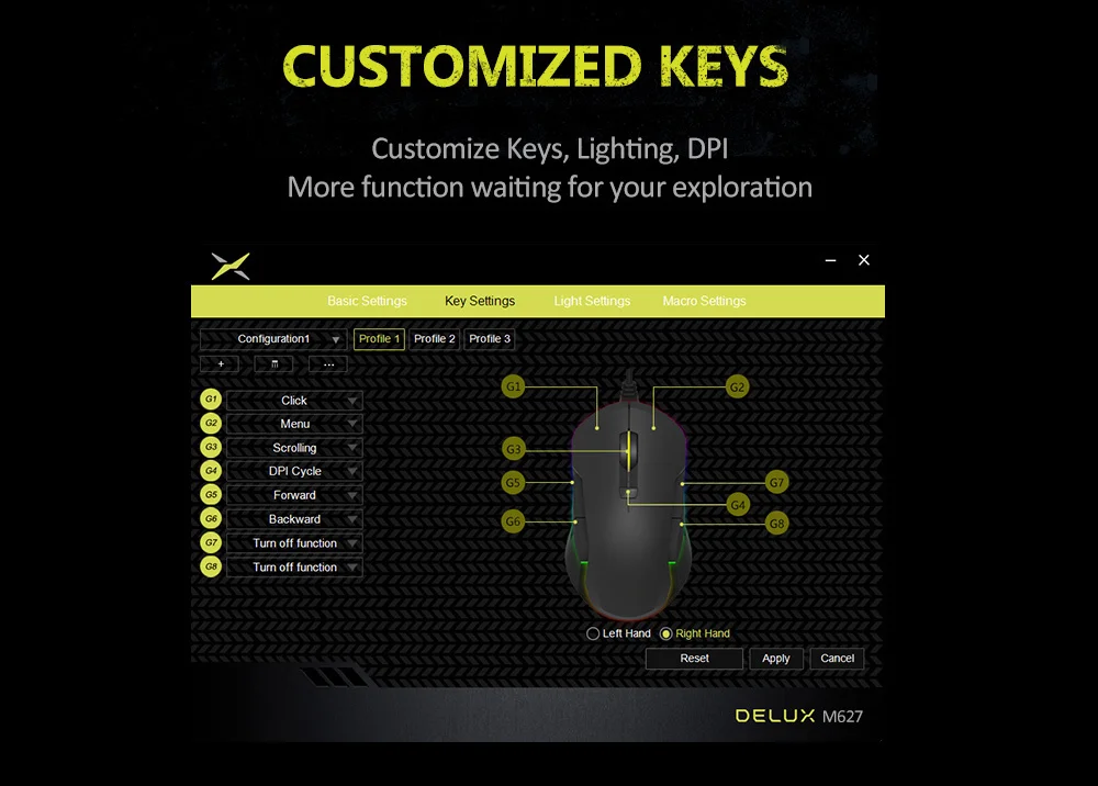 Delix M627 Mouse PMW3389 Sensor Conductor + Wireless RGB Game Mouse 8 Button 1600 DPI Left and Right Arm and DIY Flank