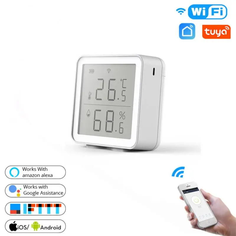 Tuya Smart Life-Sensor de temperatura y humedad para interiores, higrómetro, termómetro con pantalla LCD para Asistente de Google Alexa