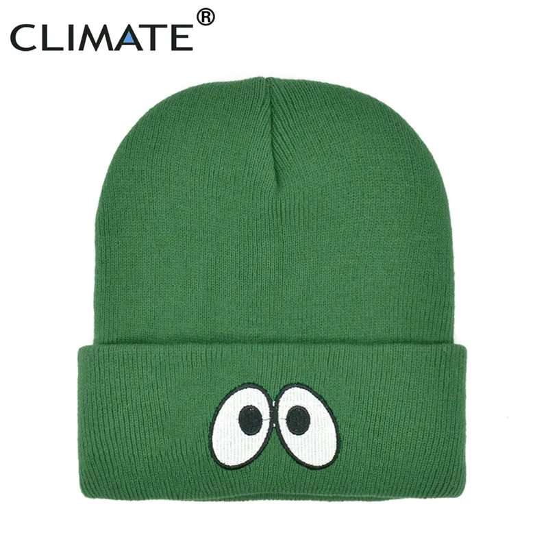 Green CLIMATE Cute Eyes Beanie зеленая зимняя шапка для мужчин и женщин Зимняя Серая шапка Осенняя теплая шапка вязаная зимняя вязаная шапка Capfor для мужчин и женщин - Цвет: Green