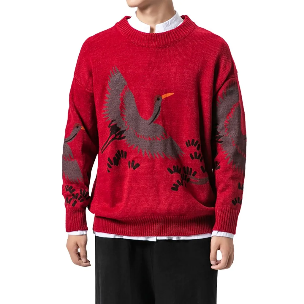 Мужской пуловер в этническом стиле с вышивкой, свитер, зимний стиль, больше размера d, мужской свитер,, большой размер, свободный мужской свитер