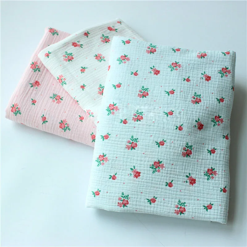 Серия с цветочным принтом, хлопковая ткань с двойной марлей, дышащая ткань из чистого хлопка для самостоятельного изготовления детских пижам, одеял, постельных принадлежностей