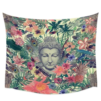 

Modern Wall Tapestry Colorful Leaves Flowers Feather Buddha Tapestry Wall Hanging Dormitory Living Room Bedroom Decoration