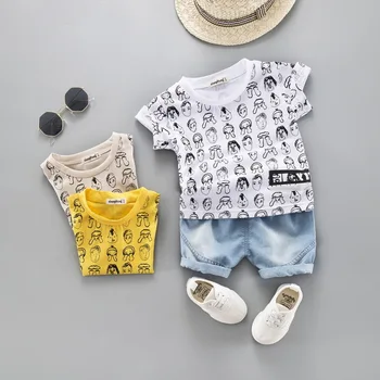 

New Toddler Boy Clothes Summer Set T Shirt Denim Pants Short Jeans Children Clothing Short Sleeve Shirt Boys Suit Baby Outfit