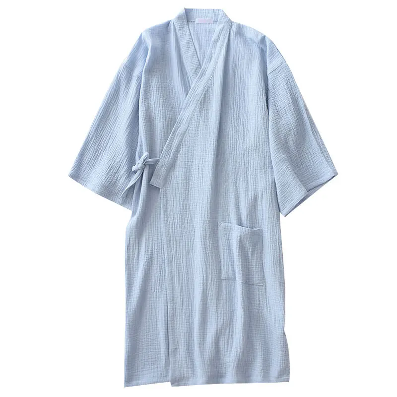 Autumn 100% Cotton Crepe Double Gauze Japanese Kimono Robe Womens Robes Sleepwear Couple Dressing Gown Long Wedding Pajamas