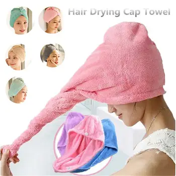 

Women Quick-drying absorbent dry hair cap with buttons rings Bathroom Salon Super Absorbent Thicker microfiber Bath Towel