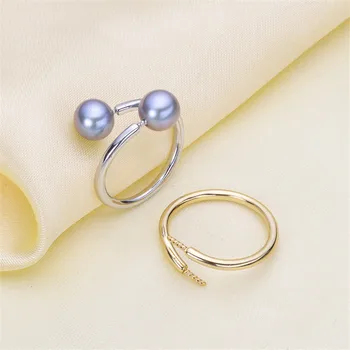 

Trendy style 925 Silver Pearl Ring Finger Ring Adjustable Resizable Ring Findings and Component Jewelry Part Fitting Accessorie