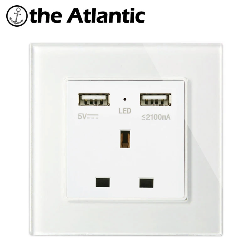 Atlectric Великобритания Стандартный штекер двойной USB порт адаптер питания настенная розетка электрическая розетка из закаленного стекла Панель