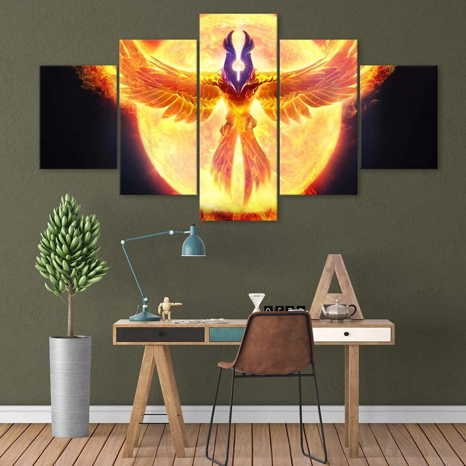 

HD Prints Painting 5 Pieces Game Poster DotA 2 Fire Phoenix Modern Pictures Wall Art Canvas Poster Bedside Background Home Decor