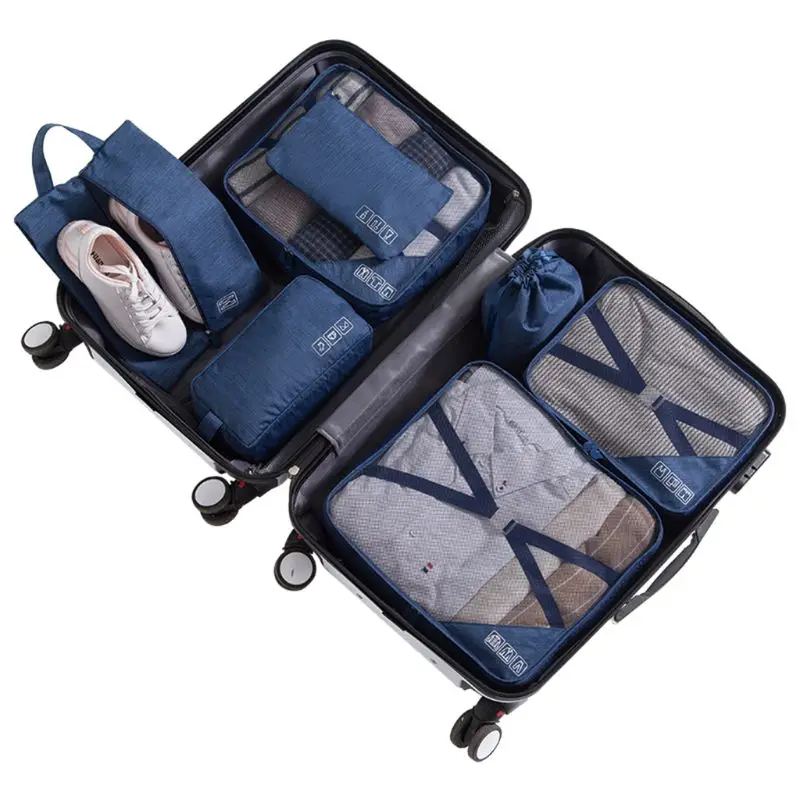 7pcs Travel Bag Set Clothes Pouch Shoes Case Underwear Box Makeup Tote Cosmetics Organizer for Women Men