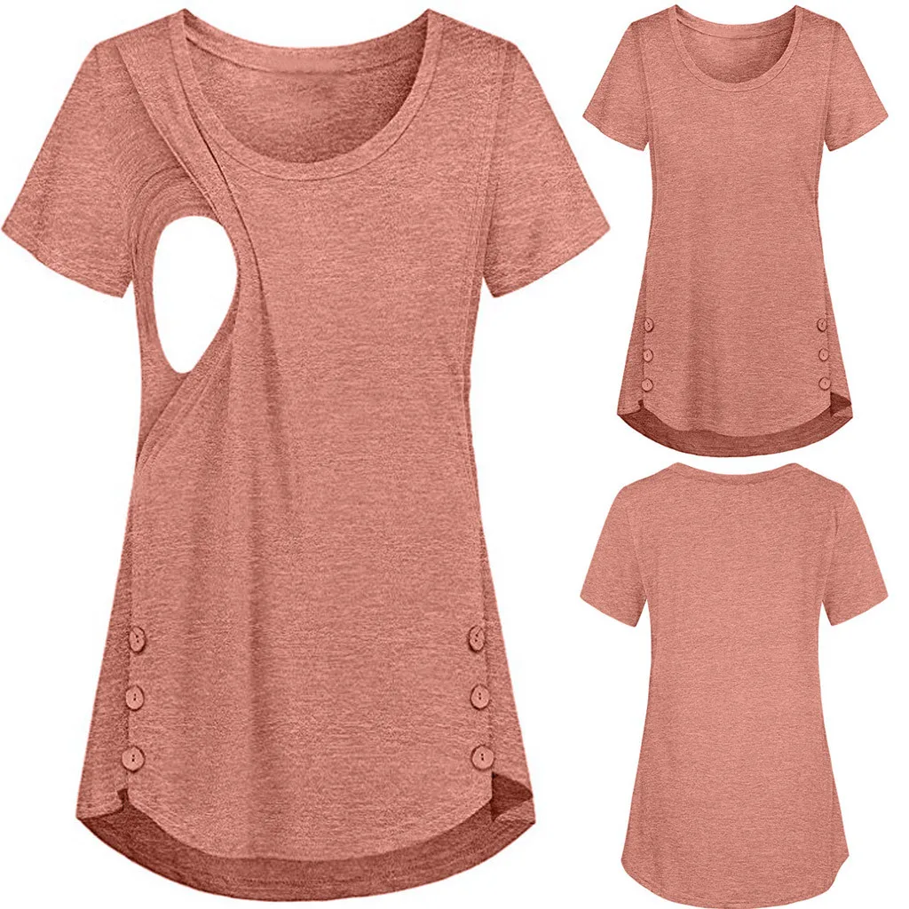 Модная блузка для беременных женщин сплошного цвета с кнопками грудного вскармливания рубашка для беременных Повседневный Женский Топ Одежда для беременных C850
