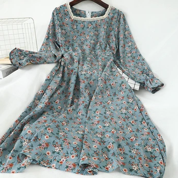 

Mori Girl Dress Floral Hippie Boho Dress Women Chiffon Vintage Square Neck Dresses Elegant Long Sleeve Clothes 2020 Spring Retro