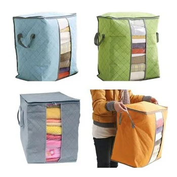 

Quilt Storage Bags Cotton Home Storage Organizer Portable Anti-dust Wardrobe Bamboo Clothes Pouch Wardrobe Storage Box Container