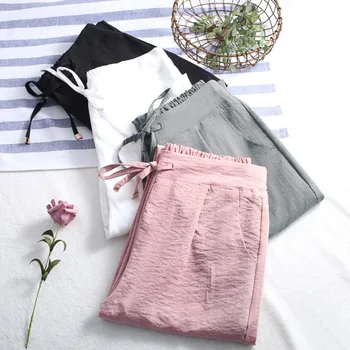 

Woman Leisure pants high waist pants sashes pockets office ladies pants Nine Points Harlan pants harajuku pantalon femme