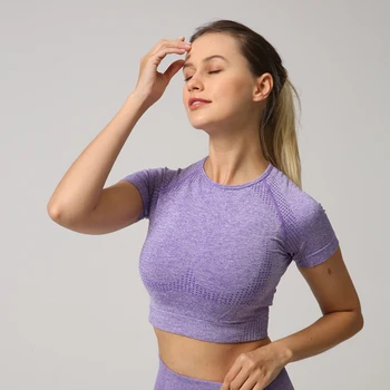 Women Seamless Yoga Shirt Fitness Short Sleeve Crop sports Top Workout Tops Gym Clothes For