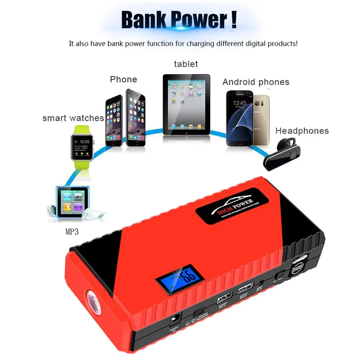 99800mAh Цифровая Дисплей высокое Мощность автомобиль скачок стартер 12V USB пусковое устройство Мощность автомобиля банка Зарядное устройство для автомобиля Батарея усилитель