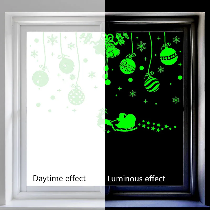 Description Picture 6 of item2pcs/set Christmas Luminous Sticker Glow In The Dark Elk Bell Snowflake Wall Decal Xmas Home Kids Room Window Sticker Decoration