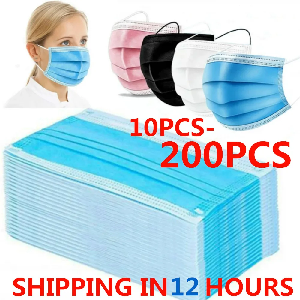 Mascarilla desechable de 3 capas, máscara no tejida con elásticos, de 10 a 200 Uds.