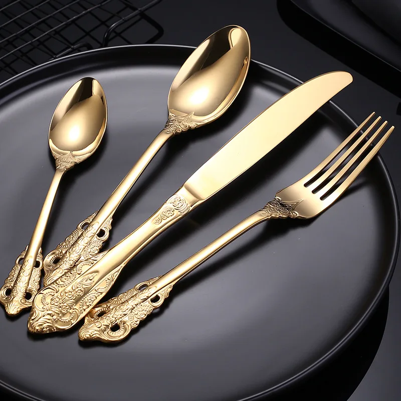US $58.68 24pcs Gold Cutlery Set 304 Stainless Steel Dinnerware Set Tableware Dinner Knife Fork Spoon Silverware Dishwasher Safe