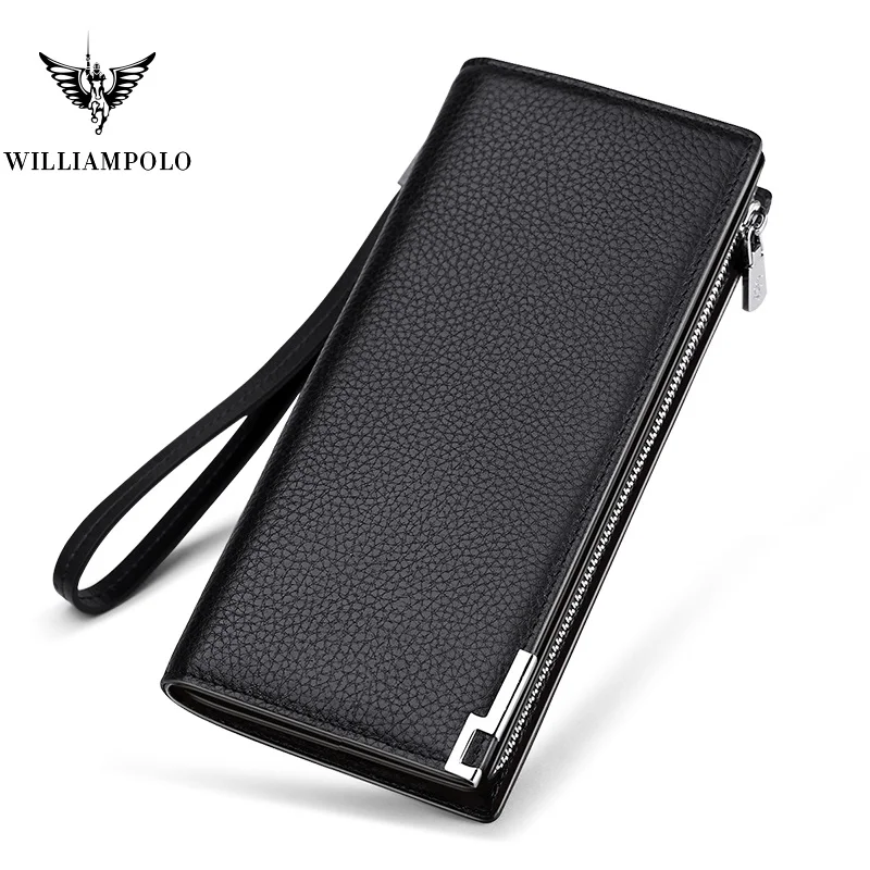 Длинные кошельки WilliamPolo для мужчин бумажник двойного сложения из кожи с
